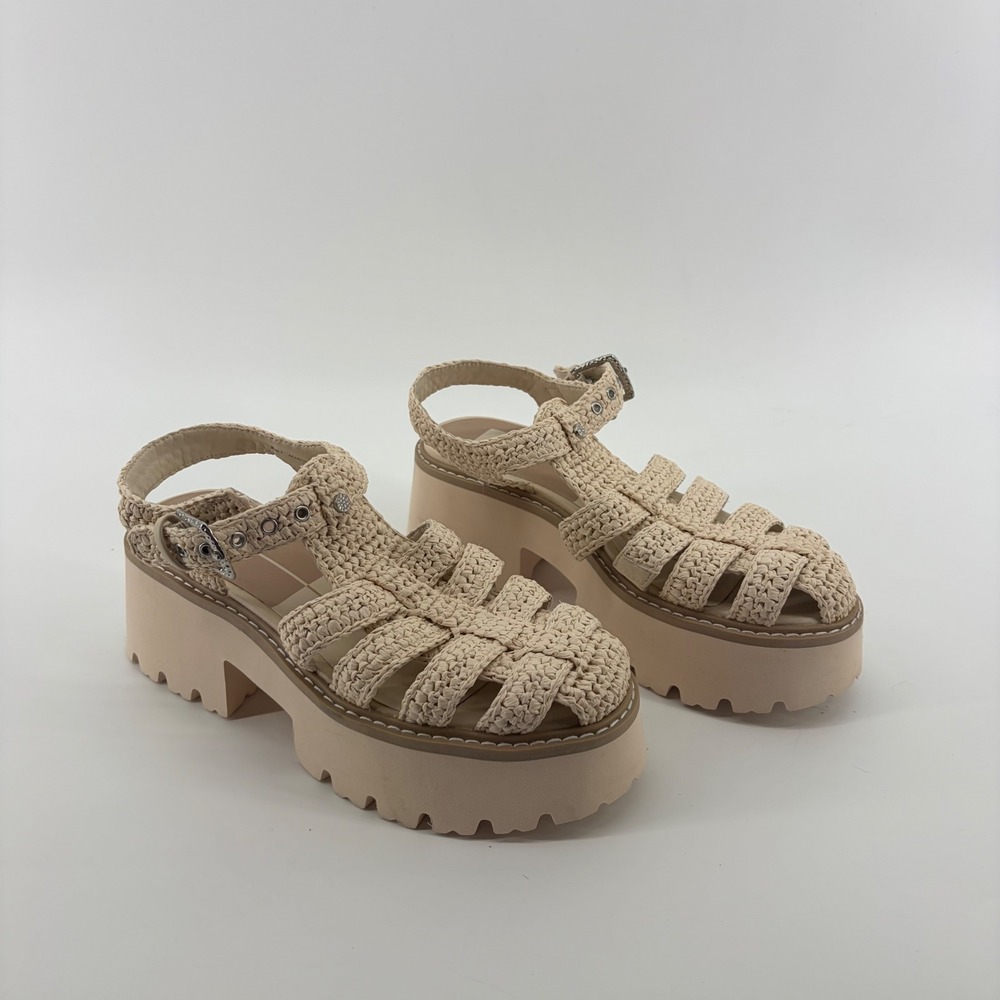 Dolce Vita Womens 7 Cream Platform Fisherman Sandals Woven Lug Sole Raffia